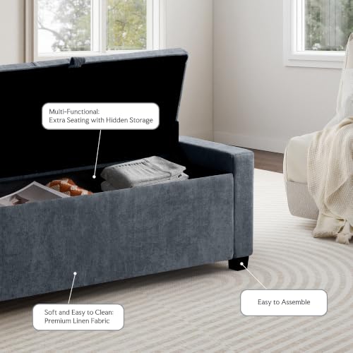 GRAINELL 42.13” Storage Ottoman Bench, Upholstered Tufted Bedroom Bench | End of Bed Storage Bench for Living Room & Entryway, 350 lb Capacity - color: Blue