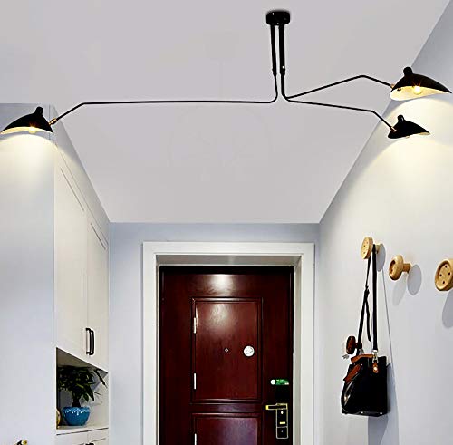 Mid Century Modern Chandelier Black with Swing Arm & Adjustable Lampshade, 3 Arm Chandelier Black Large Pendant Light Fixtures for Living Room Dining Room Kitchen