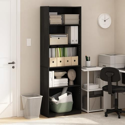 Furinno GEHRY Book Shelf, 5-Tier Bookshelf with Open Shelf, Standing Bookcase with Adjustable Shelves, 11.6 x 24.8 x 71.4, for Living Room, Bedroom, Home Office, Blackwood - color: Blackwood, size: 5-Tier, 11.6 x 25 x 71.4