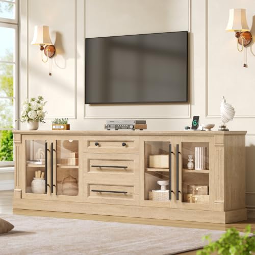 Itaar Farmhouse TV Stands for 80 Inch TV with Storage for Living Room | 3 Storage Cabinets, 1 Drawer, Living Room & Bedroom, Wood Media Console (Oak, 69.7 IN) - color: Oak, size: 69.7 IN