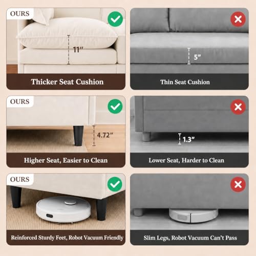 Convertible Sectional Sofa, 69" Small Cloud L-Shaped 3-Seat Couch with Movable Ottoman & Curved Armrest, Modern Chenille Fabric for Living Room, Apartment and Small Space, Beige - color: Beige, size: 3-Seat with Ottoman