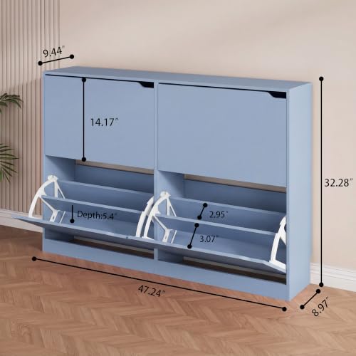 Blue Hidden Shoe Storage Cabinet for Entryway with 4 Flip Drawers | Slim & Narrow Design Saves Space, Adjustable Shelves Fit Various Shoes, Ventilation Reduces Odors, Anti-Tip Safety - color: Blue, size: Regular 4 Drawers
