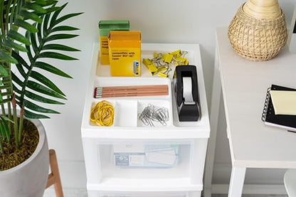 IRIS USA 3-Drawer Rolling Storage Cart, White/Clear | Keep classroom supplies, teacher essentials, craft materials, and learning tools organized with easy-access drawers. - size: 3 Drawer