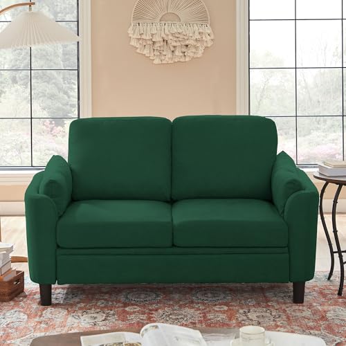 59" Loveseat Sofa, Mid Century Modern Love Seat with Back Cushions, 2-Seat Small Sofa Couch for Living Room Bedroom Small Spaces, Green - color: Green, size: Loveseat Sofa