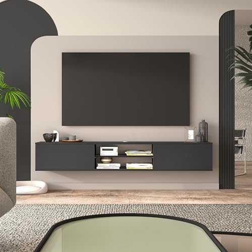 Grey Floating TV Stand Under TV Shelf, Wall Mounted Shelf, Modern Floating Entertainment Center, 71" Large Storage Media Console Wall Unit for Living Room,Bedroom (Gray) - color: Grey