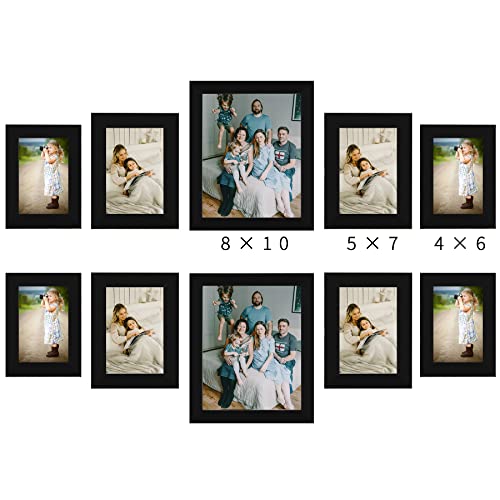 LUCKYLIFE Picture Frame Set 10-Pack, Gallery Wall Frame Collage with 8x10 5x7 4x6 Black Frames - color: Black