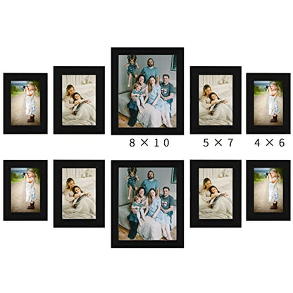 LUCKYLIFE Picture Frame Set 10-Pack, Gallery Wall Frame Collage with 8x10 5x7 4x6 Black Frames - color: Black