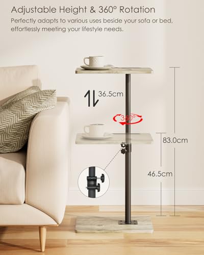 Masupu Sofa Arm Tray Table - 360° Swivel Height Adjustable End Table, Small Snack Side Table for Couch, C Shaped Table for Bed, Chair or TV Tray Table(Greige) - color: Greige