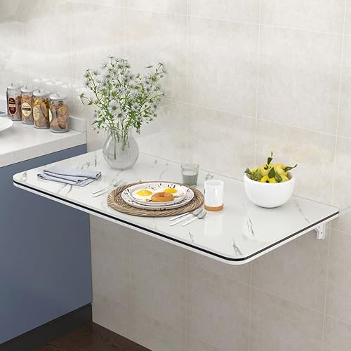 Wall Mounted Table Fold Down, Floating Desk for Wall Small Spaces, Folding Wall Table for Home Office Computer Workstation,Study Work Bench, Laundry Room, Kitchen Dining (White 39.4"×19.7") - color: White, size: 39.4 × 19.7 in