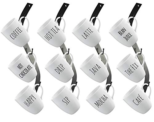 Coffee Mug Wall Rack - Metal Mug Racks for Wall - Unique S Curve Design - Coffee Cup Hanging Holder - Teacup and Mason Jar Hanger Display Holder - style: Minimalist