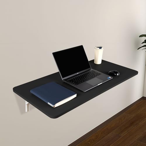 Neoaider Wall Mounted Folding Table 47.2”L x 19.7”W, Black | Laundry Folding Table with Heavy Duty Metal Collapsible Shelf Brackets, Wall Mounted Desk Fold Down for Small Spaces - color: Black, size: 47.2" x 19.7"