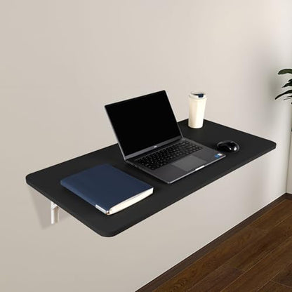 Neoaider Wall Mounted Folding Table 39.4”L x 19.7”W, Black | Laundry Folding Table with Heavy Duty Metal Collapsible Shelf Brackets, Wall Mounted Desk Fold Down for Small Spaces - color: Black, size: 39.4" x 19.7"