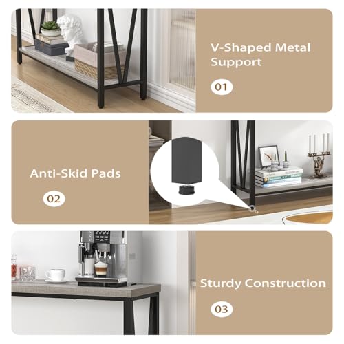 Industrial Sofa Console Table, Rustic Wood and Metal Entryway Hallway Table for Living Room Entrance, 43.3 Inch Light Grey - color: Light Grey