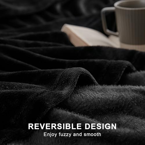 Hansleep Throw Black Fleece Blanket, Soft Flannel Bed Blanket | Fuzzy Cozy Blanket 50x60 Inches, Multi-use for Bed, Sofa, Couch, Travel, Camping, All Season Warm Lightweight Cover - color: Black, size: Throw (50x60 Inches)