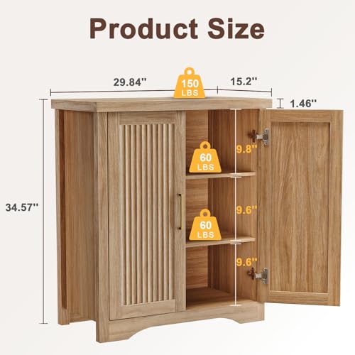 Fluted Sideboard Buffet Cabinet with Storage 29.84",Natural Oak | Sideboard Cabinet Modern Credenza with Doors & Adjustable Shelves Modular Coffee Bar Media Console for Dining Room Entryway - color: Wood, size: 1 Piece