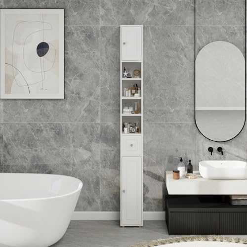 Locsear Tall Slim Bathroom Storage Cabinet, 71" Freestanding Tower Cabinet for Small Spaces with 2 Doors, 1 Drawer, 4 Adjustable Shelves - color: Tall Cabinet