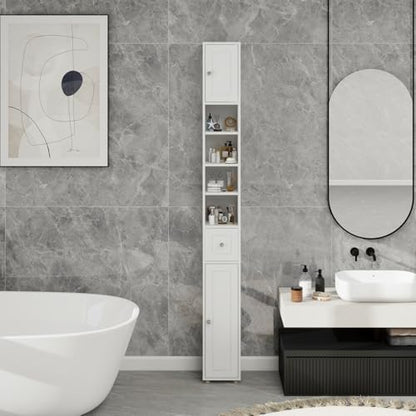 Locsear Tall Slim Bathroom Storage Cabinet, 71" Freestanding Tower Cabinet for Small Spaces with 2 Doors, 1 Drawer, 4 Adjustable Shelves - color: Tall Cabinet