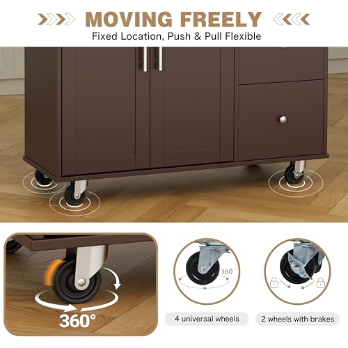 Shintenchi Kitchen Island with Folding Drop Leaf, Rolling Island Table with Storage, Kitchen Cabinet on Wheels with Seating Area for Kitchen, Bar Cart with Cabinet, Brown - color: Brown