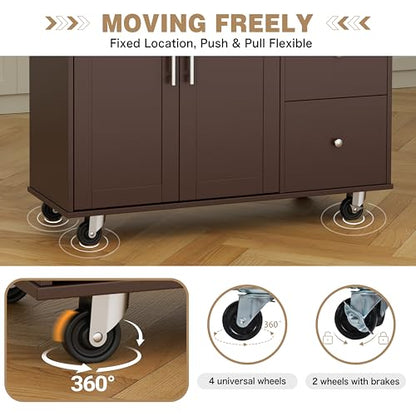 Shintenchi Kitchen Island with Folding Drop Leaf, Rolling Island Table with Storage, Kitchen Cabinet on Wheels with Seating Area for Kitchen, Bar Cart with Cabinet, Brown - color: Brown