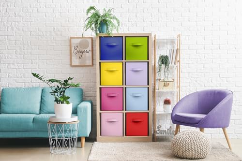 Sorbus Fabric Storage Cubes - 8 Foldable Storage Bins for Organizing Pantry, Cubbies, Toy Box - Clothes Storage & Closet Organizer - 13 Inch Collapsible Cube Baskets for Shelves with Handle - color: Bold, size: 13 Inch