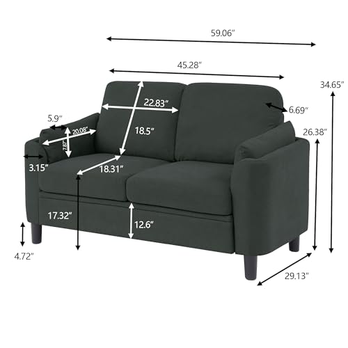 59" Loveseat Sofa, Mid Century Modern Love Seat with Back Cushions, 2-Seat Small Sofa Couch for Living Room Bedroom Small Spaces, Black - color: Black, size: Loveseat Sofa