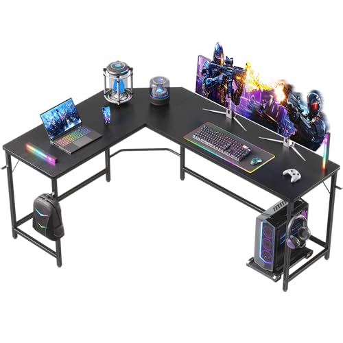 DUMOS 66" L Shaped Gaming Computer Desk, Sturdy Corner Table - color: Black, size: 66-IN