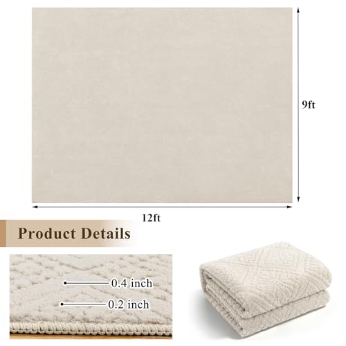 U'Artlines 9x12 Beige Washable Area Rug for Living Room | Soft Fluffy, High Low Textured Carpet, Modern Neutral, Geometric, Non Slip Rugs for Bedroom, Dining Room, Kids Room - size: 9 x 12ft