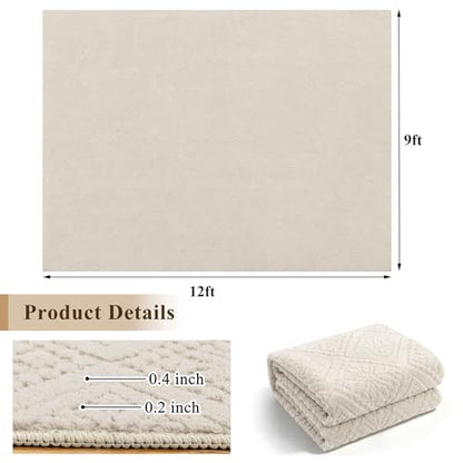 U'Artlines 9x12 Beige Washable Area Rug for Living Room | Soft Fluffy, High Low Textured Carpet, Modern Neutral, Geometric, Non Slip Rugs for Bedroom, Dining Room, Kids Room - size: 9 x 12ft
