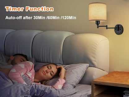 GOODATE Battery Operated Wall Sconce with Remote Control, 15 Colors Dimmable Wireless Wall Sconces Set of Two, Rechargeable Cordless Wall Sconce Light, Swing Arm Wall Lamp with Linen Fabric Shade