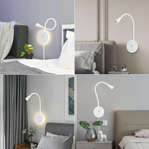 White Headboard Reading Light, 2 Pack Led Wall Mounted Book light, Bedroom Reading Lamp, USB Output, Night Light & Switch, Wall Sconce for Bedtime Reading, Gooseneck Headboard Bed Lights Wall Sconce - color: White-2 Pack