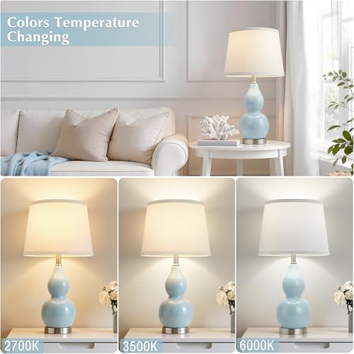 22" Table Lamp Set of 2, Color Temperature Adjustable Double Gourd Ceramic Lamps Classic Nightstand Table Lamps for Bedroom Beside Lamps for Living Room, Sky Blue-Bulbs Included - color: 22.63" Blue Gourd