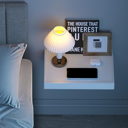 TEAMIX Wall Mounted Folding Bedside Shelf, White Wood Floating Nightstand Table with Heavy-Duty Brackets, 16.5''x12'' Space Saving Bed Side Tray Storage for Bedroom, Living Room, Dorm (White, Basic) - color: White, size: Basic