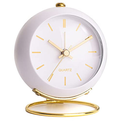 AYRELY® Battery Operated Analog Desk Alarm Clock with Light, Table Clock | Retro Aesthetic Clock with Silent Non-Ticking Movement for Bedside, Bedroom, Kitchen, Office, Travel & Kids' Room (White) - color: White
