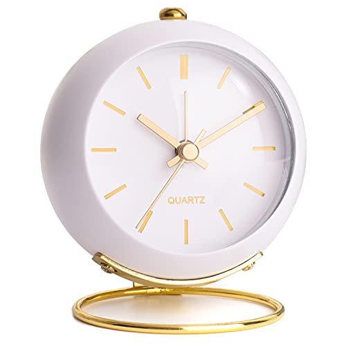 AYRELY® Battery Operated Analog Desk Alarm Clock with Light, Table Clock | Retro Aesthetic Clock with Silent Non-Ticking Movement for Bedside, Bedroom, Kitchen, Office, Travel & Kids' Room (White) - color: White