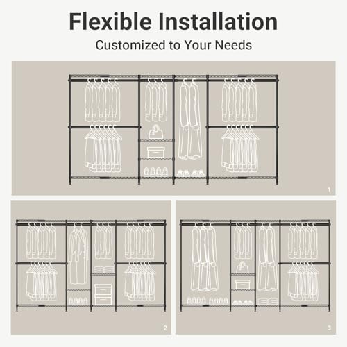 VIPEK X4 Expandable Heavy Duty Clothes Rack Wardrobe Closet Organizer Black | Large Reach-in & Walk-in Closet System with Adjustable Shelves & Hanger Rods from 7'4" to 10'2", Metal Clothing Rack, 1530LBS