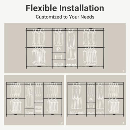 VIPEK X4 Expandable Heavy Duty Clothes Rack Wardrobe Closet Organizer Black | Large Reach-in & Walk-in Closet System with Adjustable Shelves & Hanger Rods from 7'4" to 10'2", Metal Clothing Rack, 1530LBS