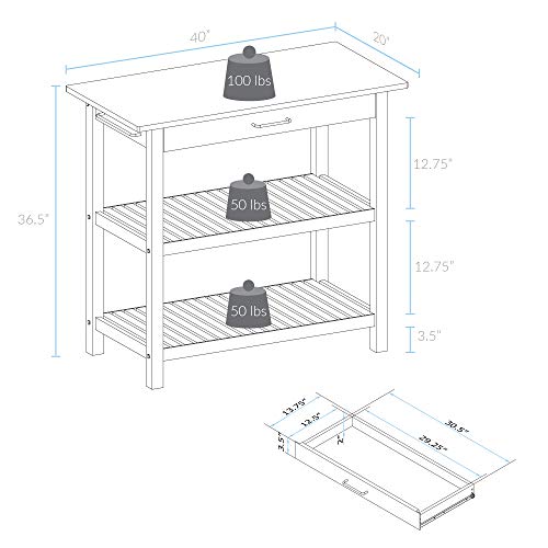 Casual Home Kitchen Island with Solid American Hardwood Top, Walnut&black - color: Walnut&black