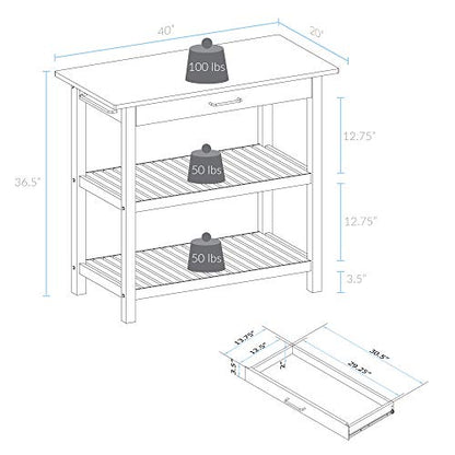 Casual Home Kitchen Island with Solid American Hardwood Top, Walnut&black - color: Walnut&black