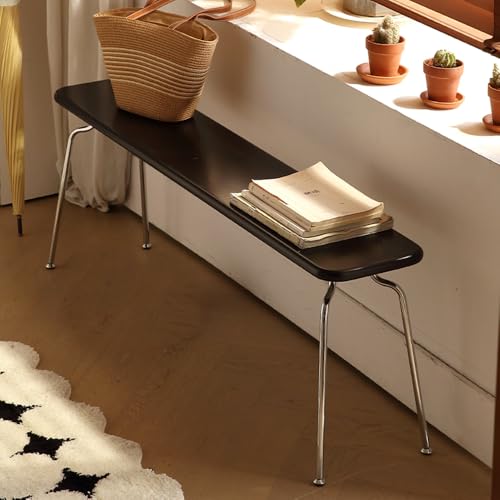 Mid-Century Modern Black Bench Indoor, Solid Wood Long Bench with Stainless Steel Legs, 47.2" Long Wood Entryway Bench for Dining Room, Living Room, Entryway, Bedroom - color: Black, size: 47.2"L x 10"W x 17.7"H