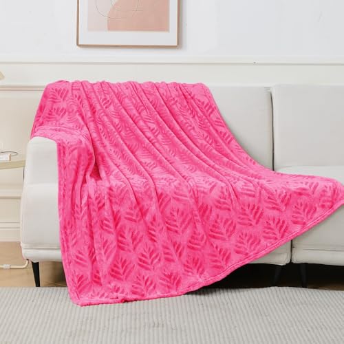 Exclusivo Mezcla Leaves Pattern Blanket Twin Size for Bed, Hot Pink | Soft and Cozy Fleece Blanket All Season Use, Lightweight Plush Fuzzy , Home Decor, 60x80 Inches - color: Hot Pink, size: Twin(60"x80")