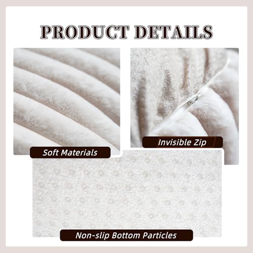 Unstuffed Pouf Ottoman Round Pouf Cover Soft Bean Bag, Beige | Cover Only, 20x20x8 In, Soft Short Plush, Ribbed Texture, Modern Style, Living Room, Bedroom, Reading Nook - color: Beige B
