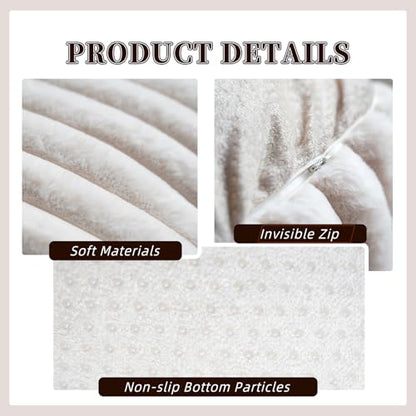 Unstuffed Pouf Ottoman Round Pouf Cover Soft Bean Bag, Beige | Cover Only, 20x20x8 In, Soft Short Plush, Ribbed Texture, Modern Style, Living Room, Bedroom, Reading Nook - color: Beige B