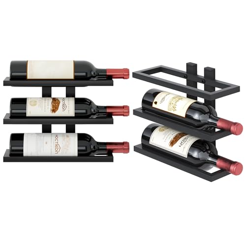 Hoctieon 3 Tier Wall Mount Wine Rack, Wall Racks for Wine Bottles Display and Storage, Hanging Bottle Organizer for Living Room, Kitchen, Wine Cellar, Bar, Black - color: Black, size: 1 Pack (3 Bottles)