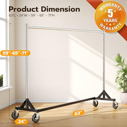 HOKEEPER Commercial Z Base Garment Rack Hold 500LBS Heavy Duty Clothing Rack Adjustable Rolling Clothes Rack for Hanging Clothes Racks on Wheels Portable Z Rack, Chrome Finish | Portable Z Rack, Commercial Heavy Duty Clothing Rack Rolling Garment Rack 24"