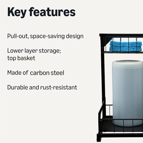 Amazon Basics L-Shape Under Sink Storage Pull Out Cabinet Organizer, Space-Saving Design, Durable and Rust-Resistant, Black, Pack of 2