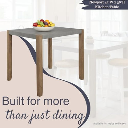 Alaterre Furniture Newport Dining Table for 4, Gray/Amber, 42” x 36” | Rustic Industrial Kitchen Table with Faux Concrete Top and Light Wood Legs for Dining Room or Kitchen