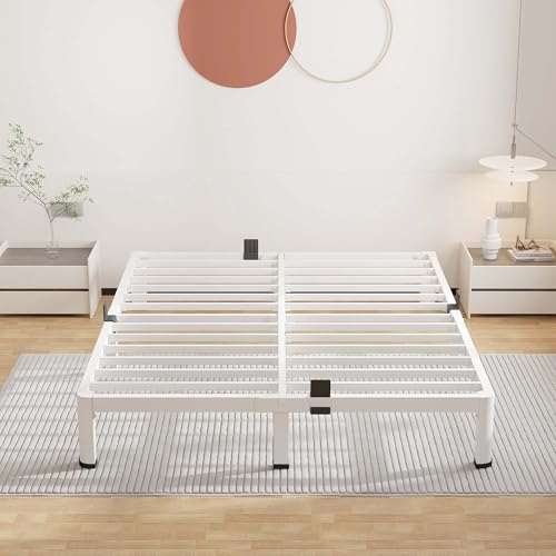 ROIL 10 Inch White King Bed Frame Low Profile with Rounded Corner | Easy Assembly, Noise Free, 3500LBS Load Capacity, 4 Mattress Baffles, Heavy Duty Steel, No Box Spring Needed, Rubber Pads - size: King, style: 10 Inch White