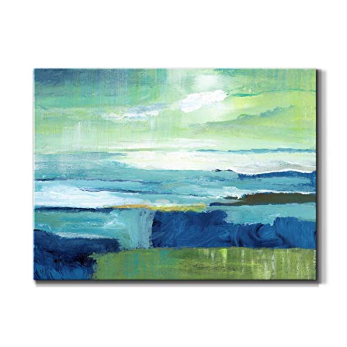 Renditions Gallery Canvas Nature Wall Art Paintings & Prints Blue Green Rough Waters Modern Abstract Wall Hanging Artwork Decorations for Bedroom Dining Room Office Kitchen - 18"x27" LT10 - color: Blue Waters, size: 27"L x 18"W