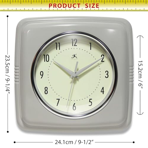 Infinity Instruments Square Retro Wall Clock, Stone Grey, 9.25" - color: Stone Grey