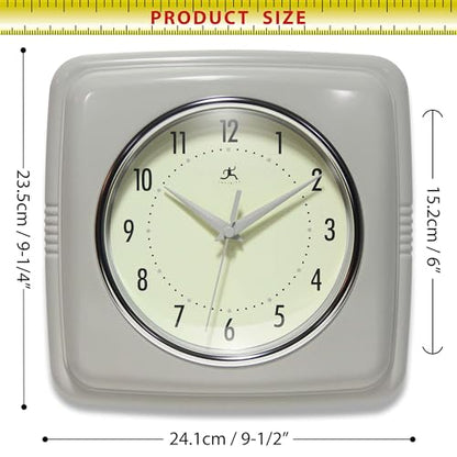Infinity Instruments Square Retro Wall Clock, Stone Grey, 9.25" - color: Stone Grey